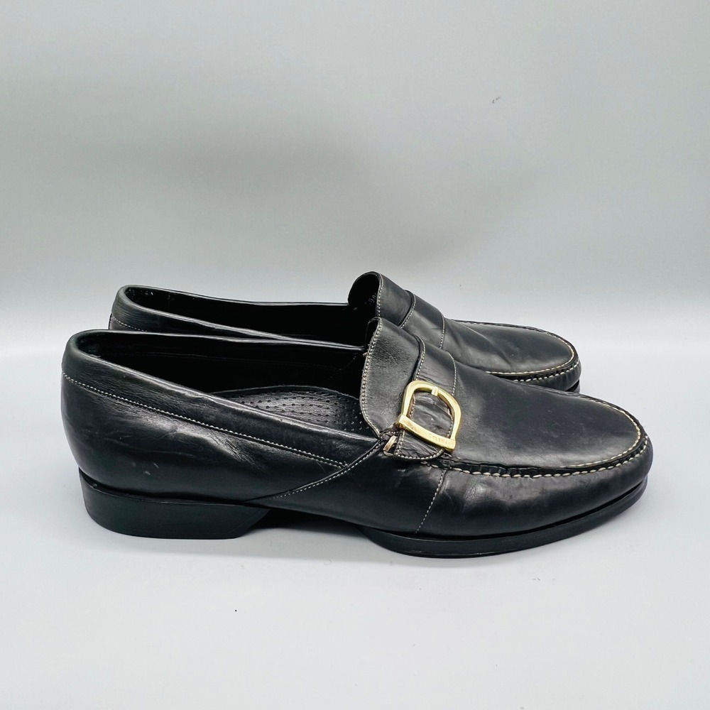 Cole Haan Shoes Men 10 Black Leather Country Loafer Buckle Vintage Dress Classic